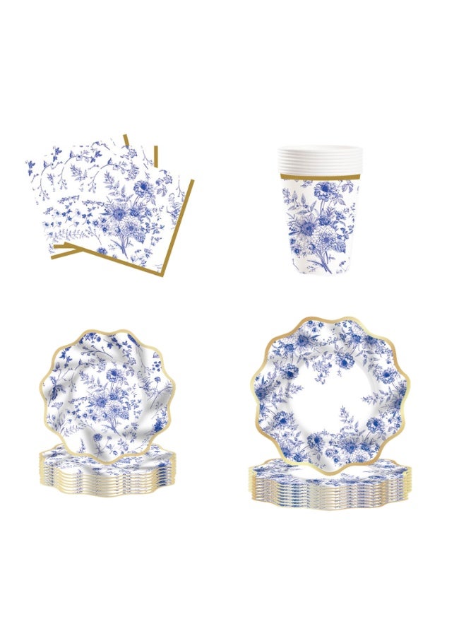 Home Smart Floral Dessert Plates (8" & 10.5"), Cups (9oz, 8 Pcs), Napkins (6.5" x 6.5", 16 Pcs) - Elegant Floral Series Set for Parties, Gatherings, Birthday and Special Occasions - Image 1
